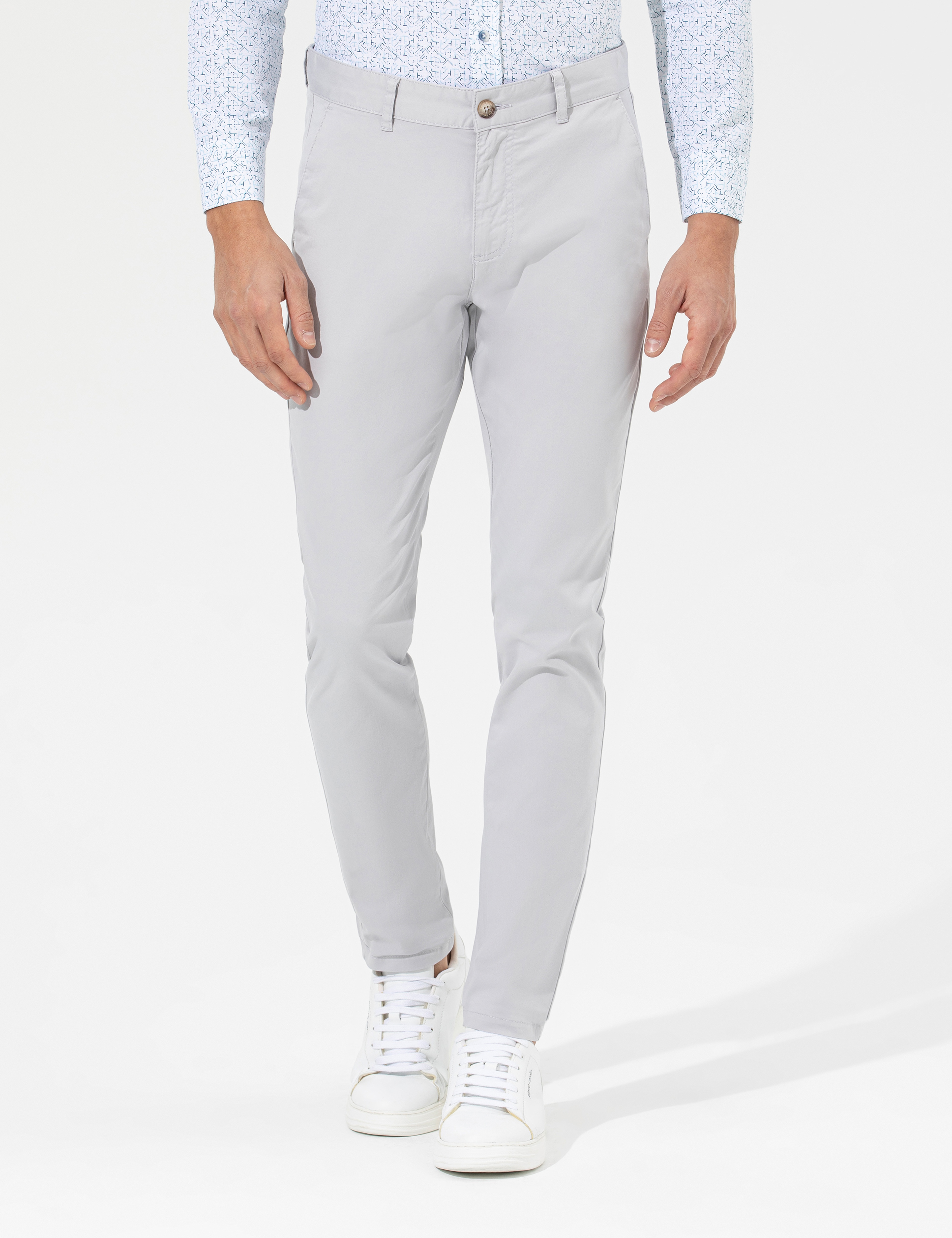 Açık Gri Slim Fit Basic Chino Pantolon - Image 2