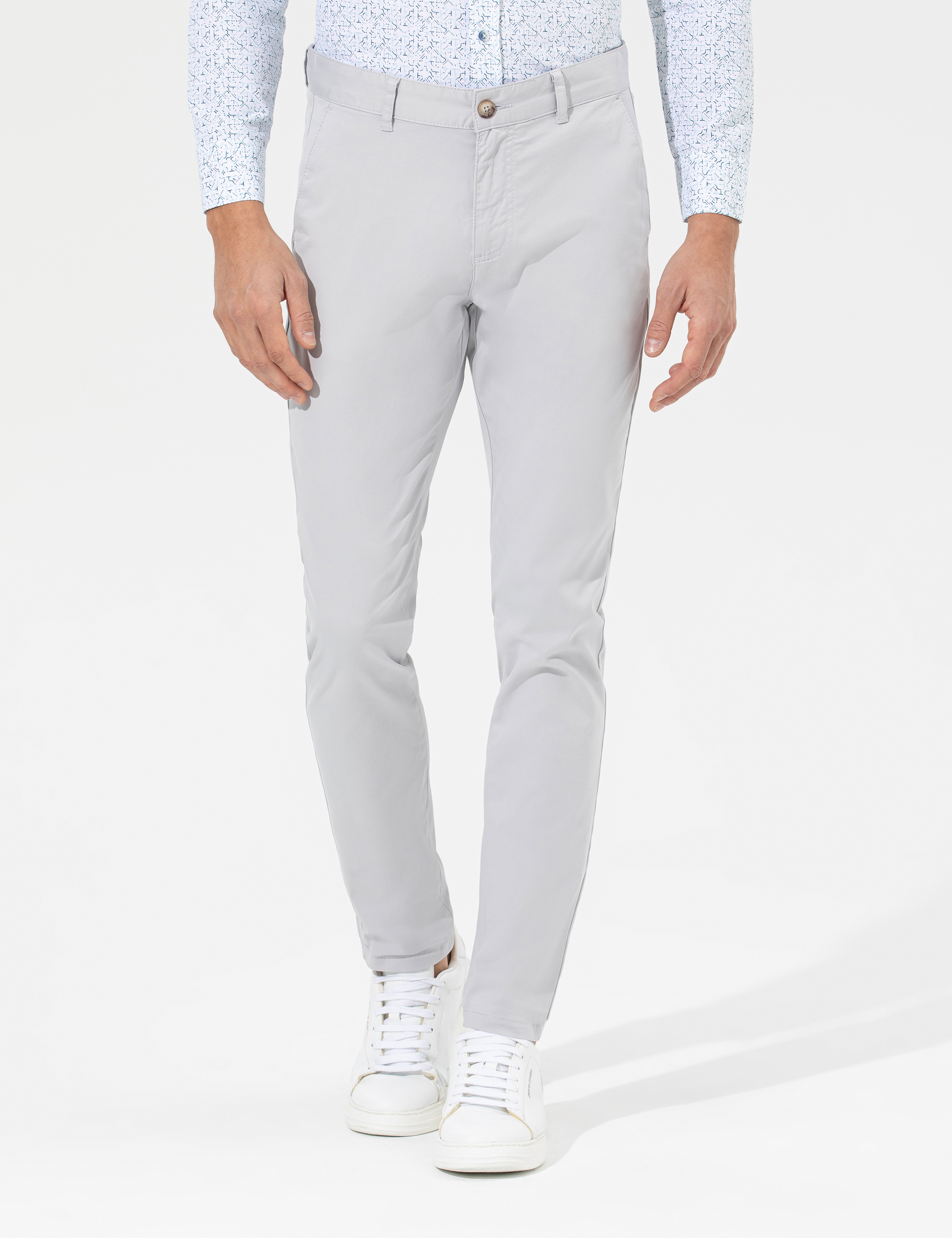 Açık Gri Slim Fit Basic Chino Pantolon