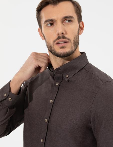 Kahverengi Slim Fit Uzun Kollu Gömlek - 50261304094