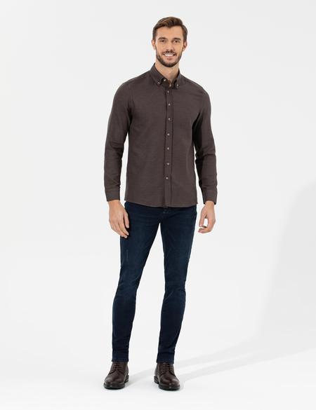 Kahverengi Slim Fit Uzun Kollu Gömlek - 50261304094