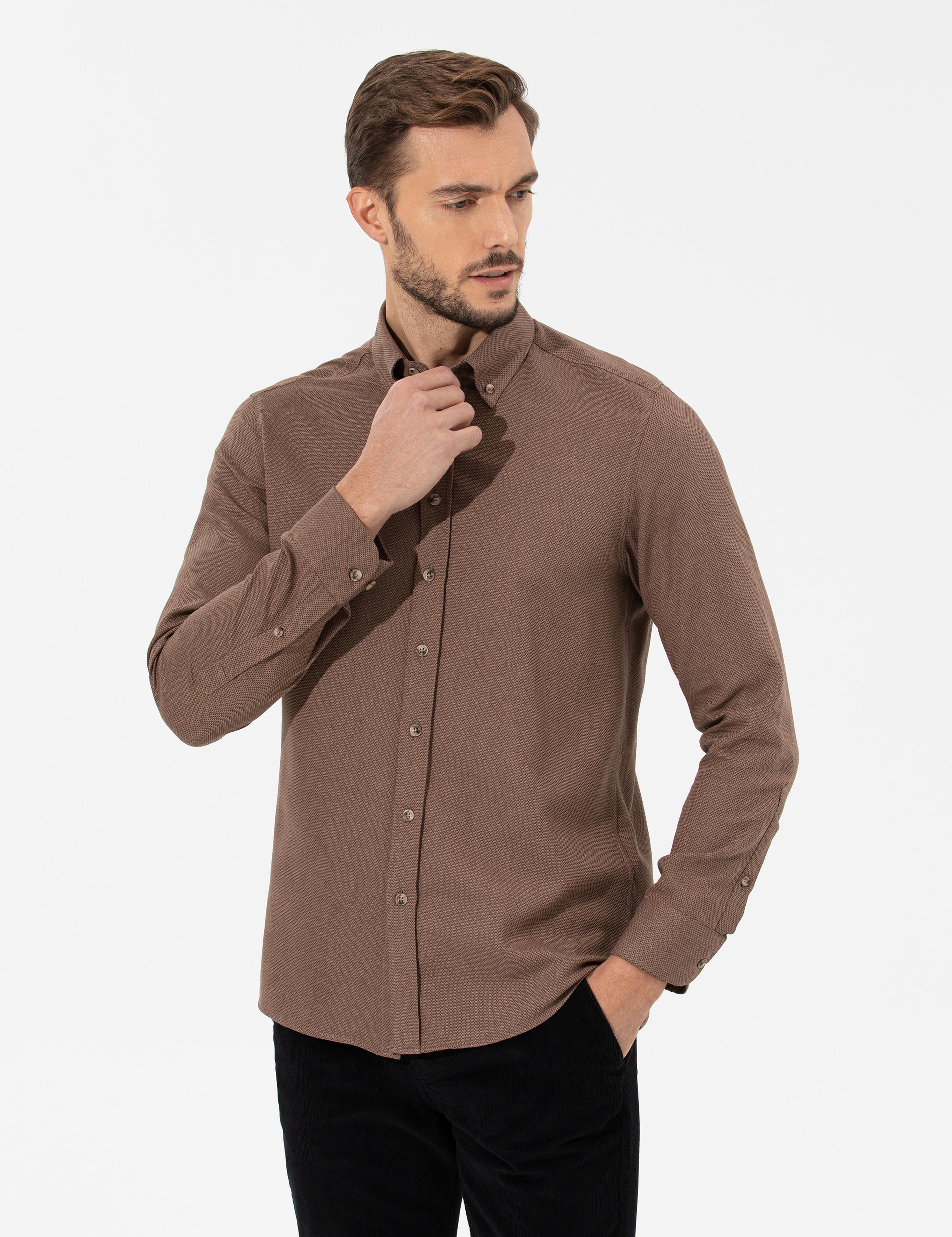 Kiremit Slim Fit Uzun Kollu Gömlek