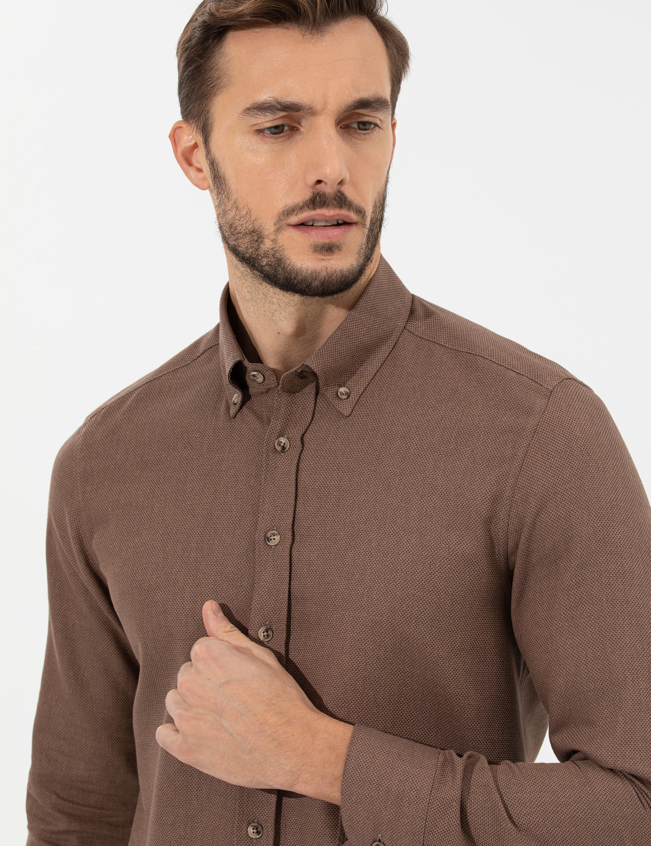 Kiremit Slim Fit Uzun Kollu Gömlek