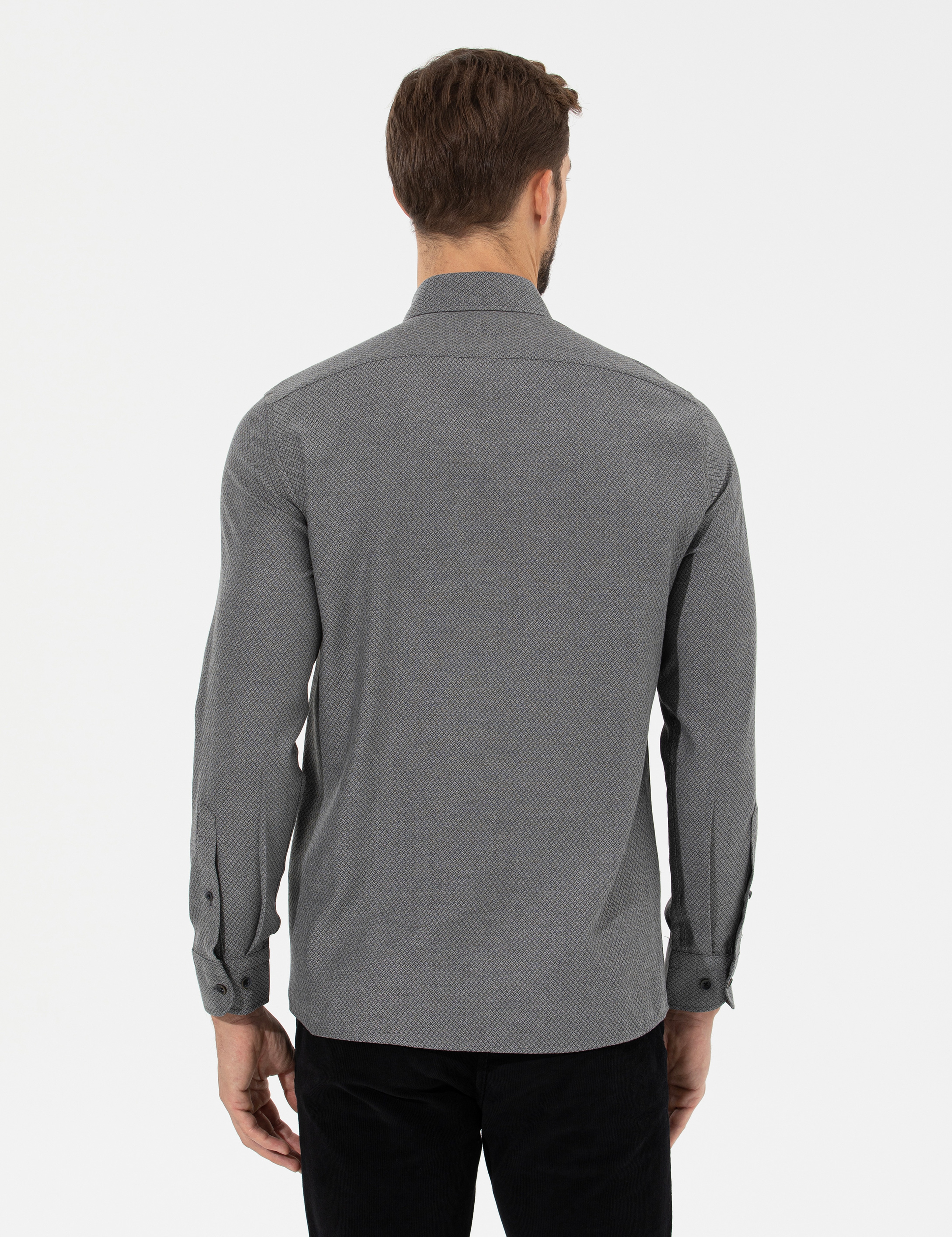 Siyah Slim Fit Uzun Kollu Gömlek - Image 5