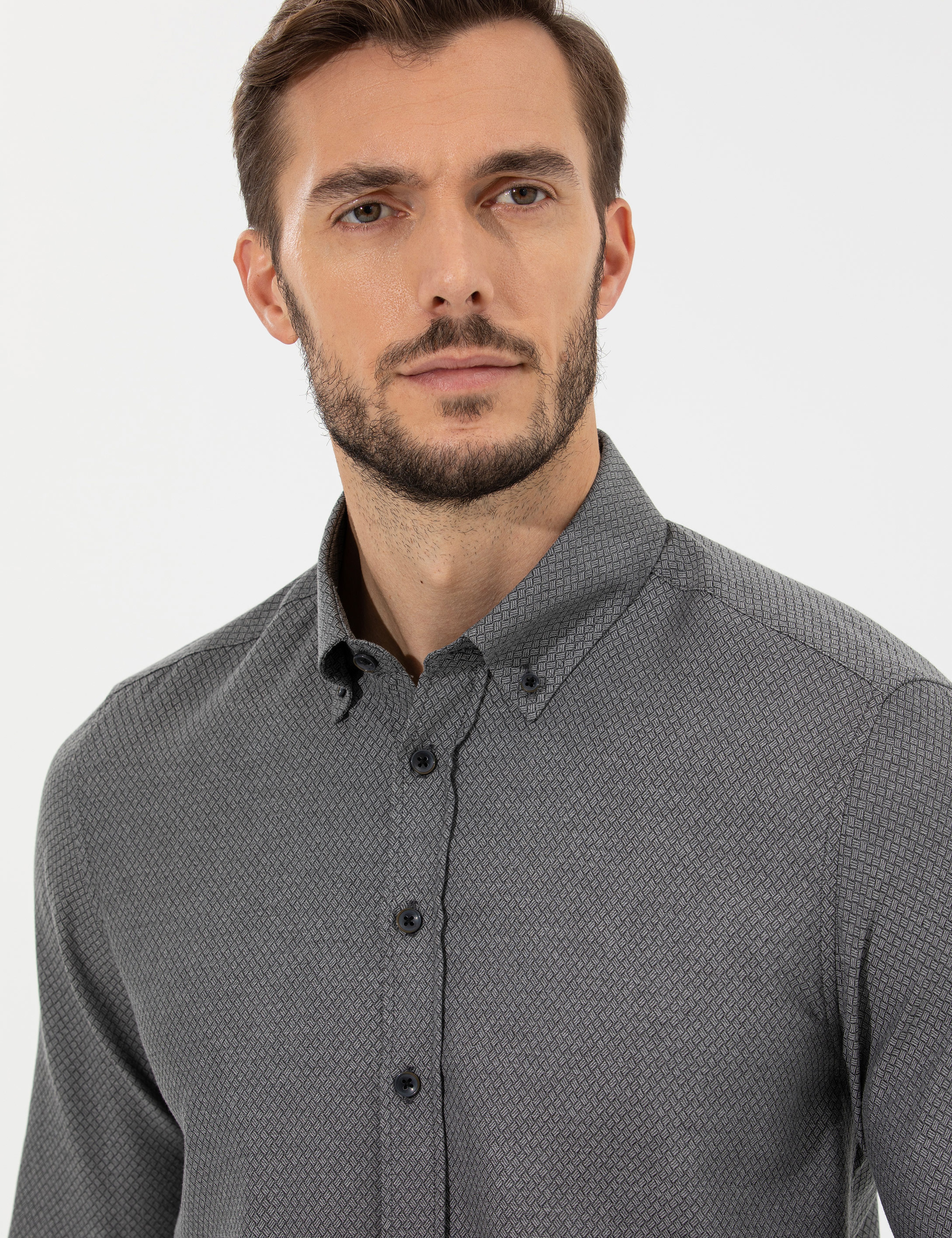 Siyah Slim Fit Uzun Kollu Gömlek - Image 2