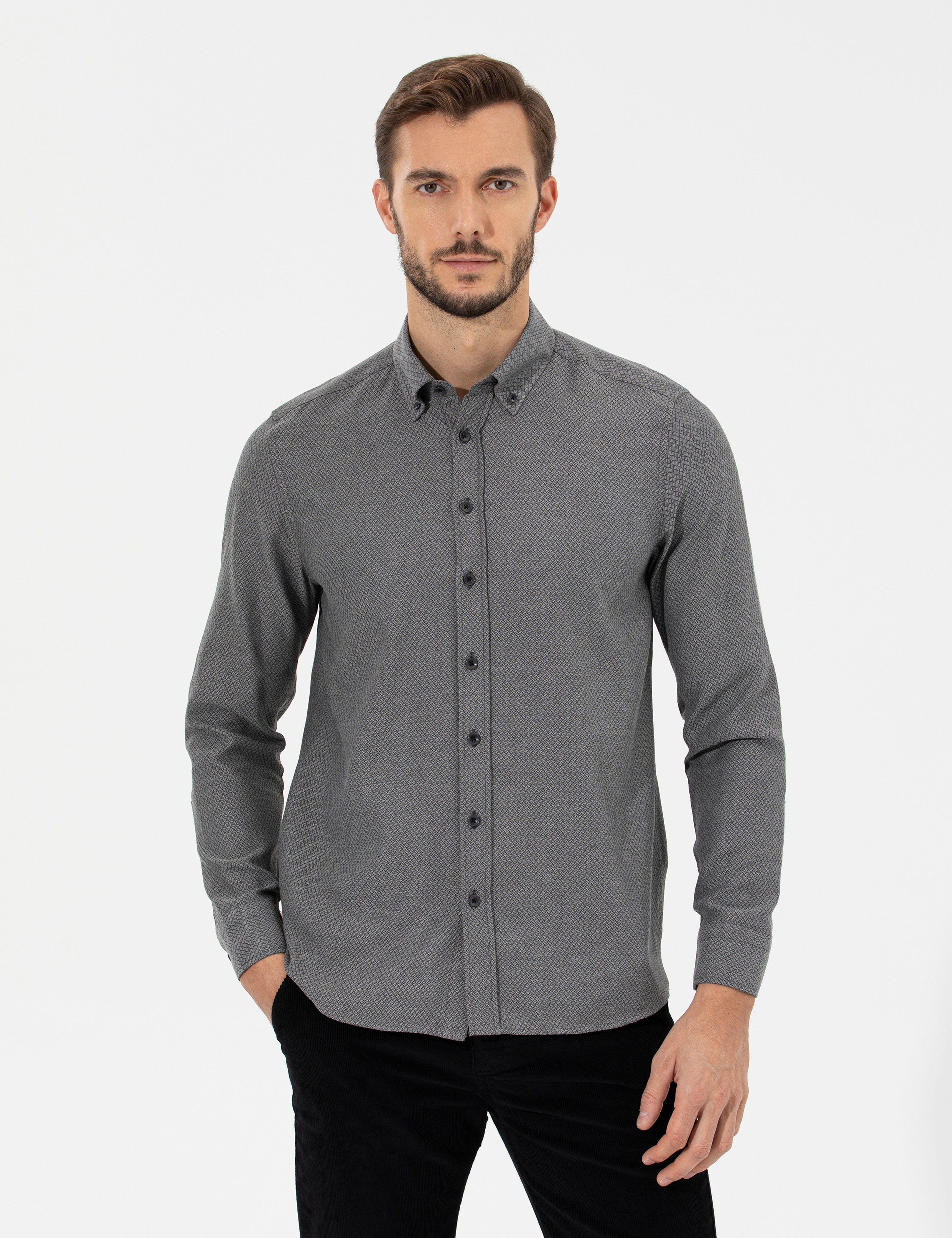 Siyah Slim Fit Uzun Kollu Gömlek
