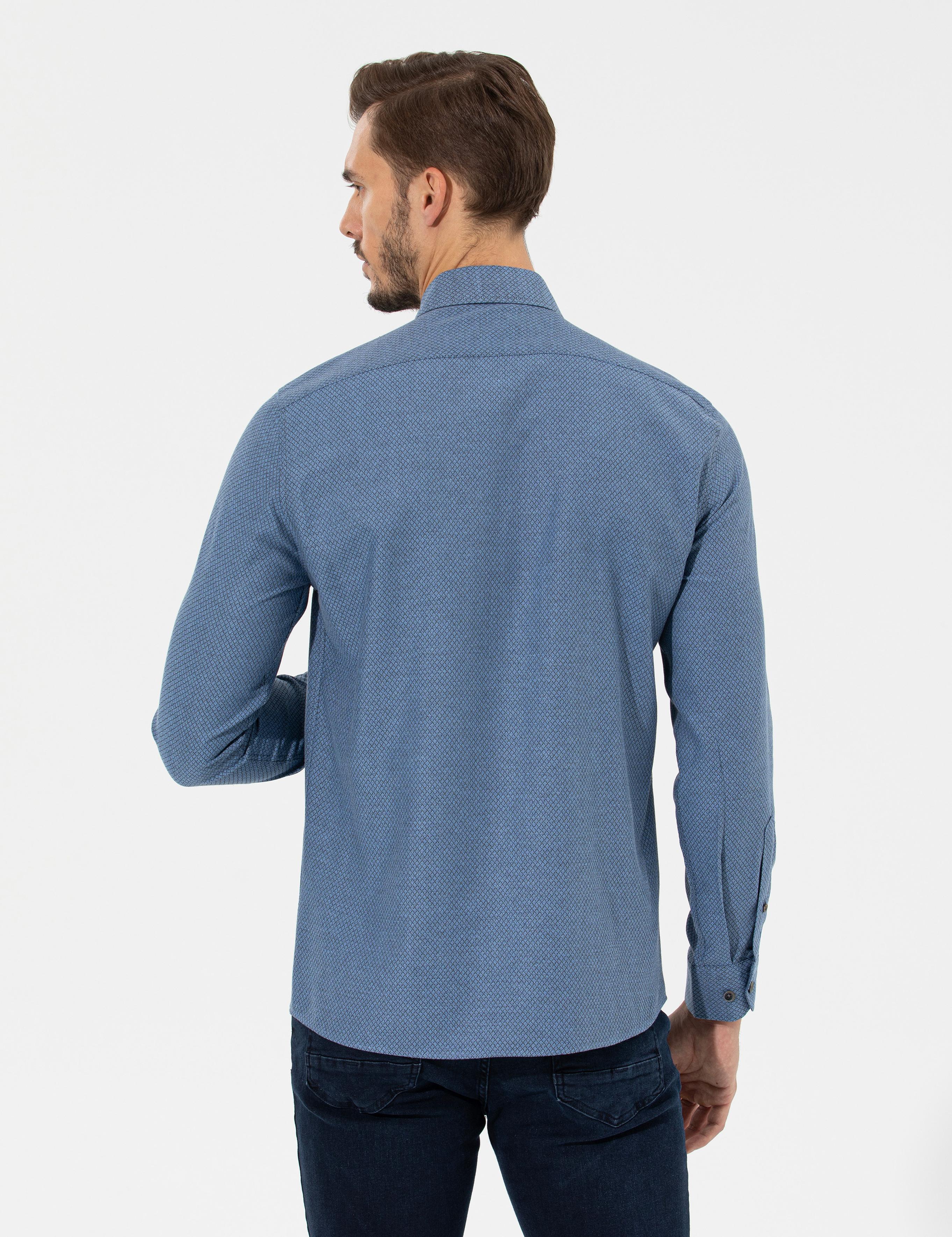 Lacivert Slim Fit Uzun Kollu Gömlek