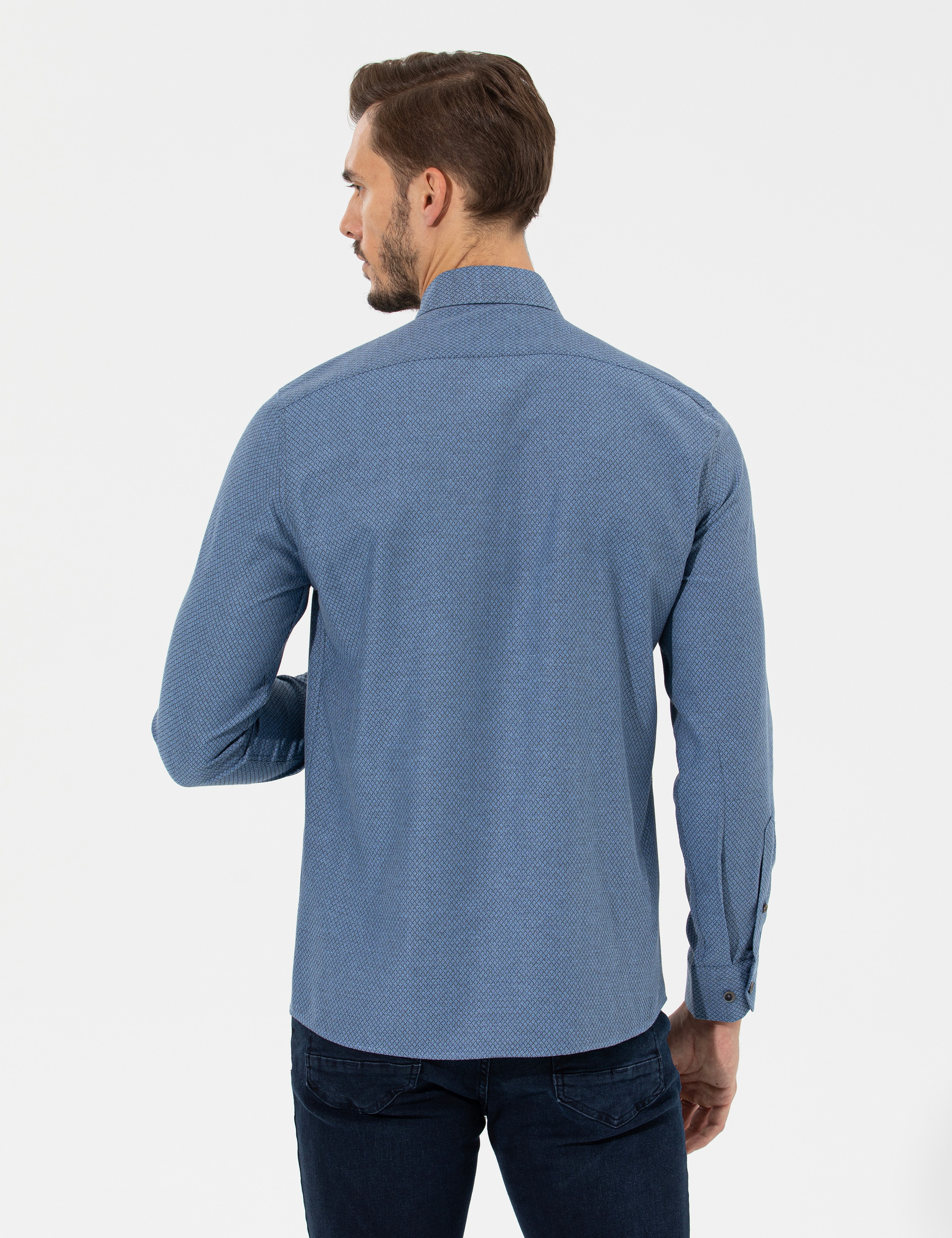 Lacivert Slim Fit Uzun Kollu Gömlek - Image 5