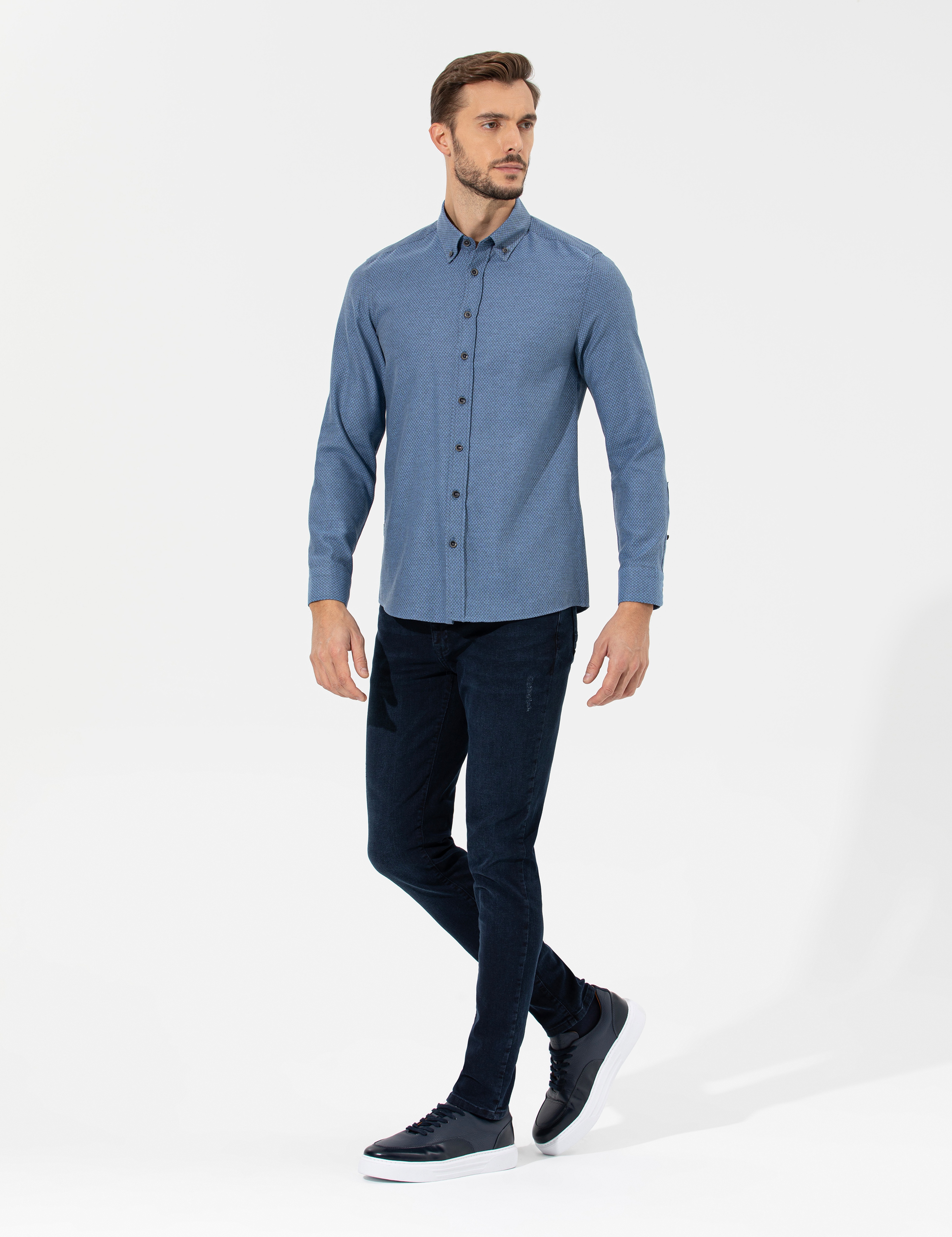 Lacivert Slim Fit Uzun Kollu Gömlek - Image 4