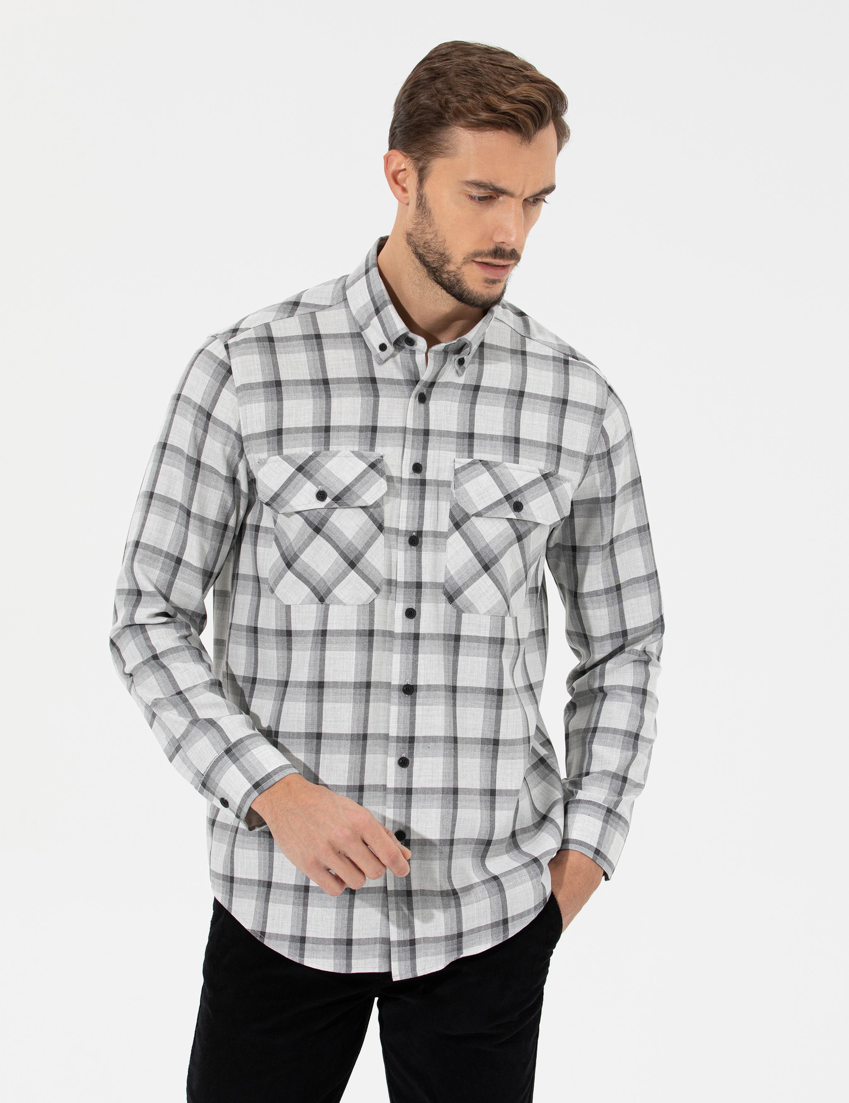 Gri Comfort Fit Uzun Kollu Gömlek