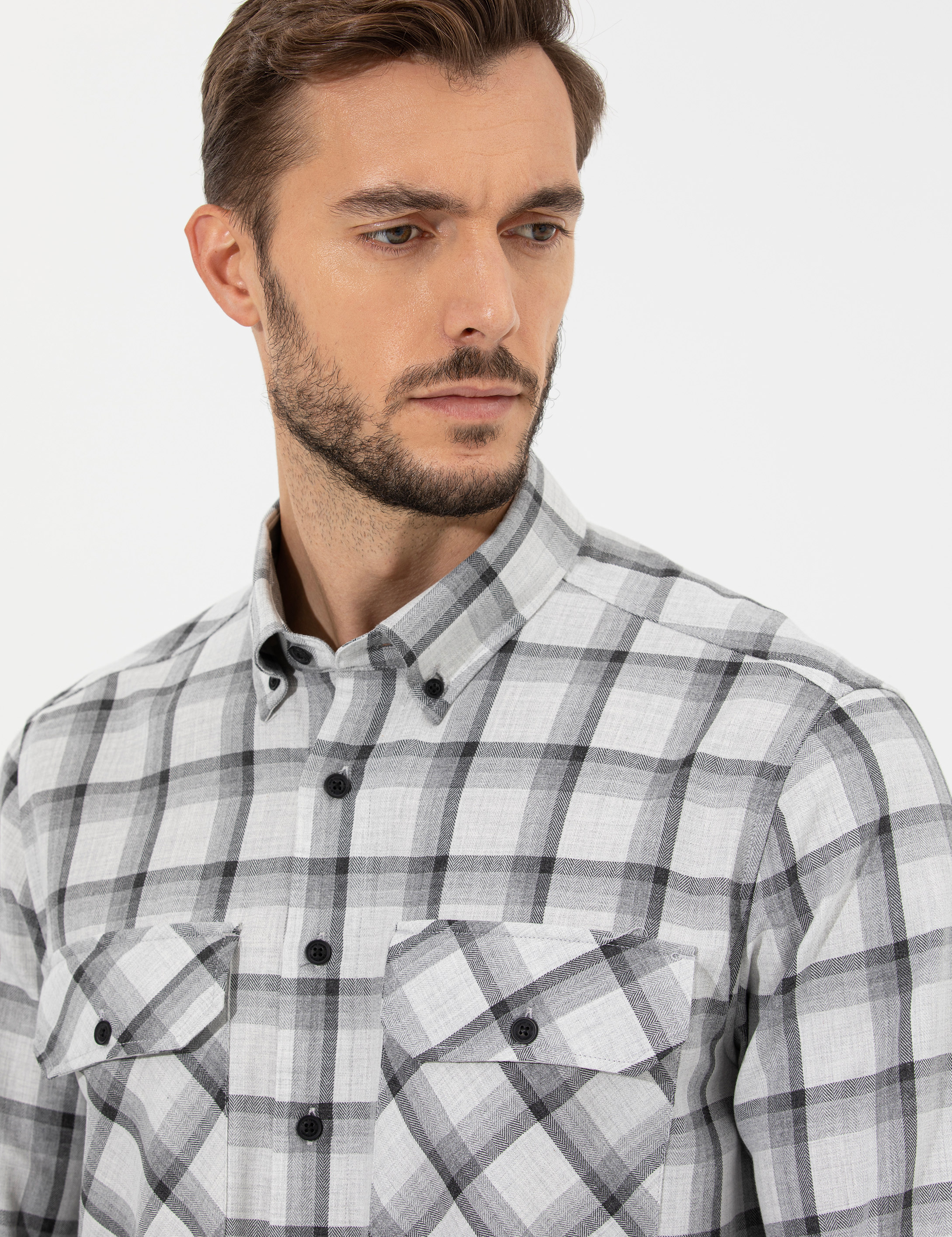 Gri Comfort Fit Uzun Kollu Gömlek - Image 2