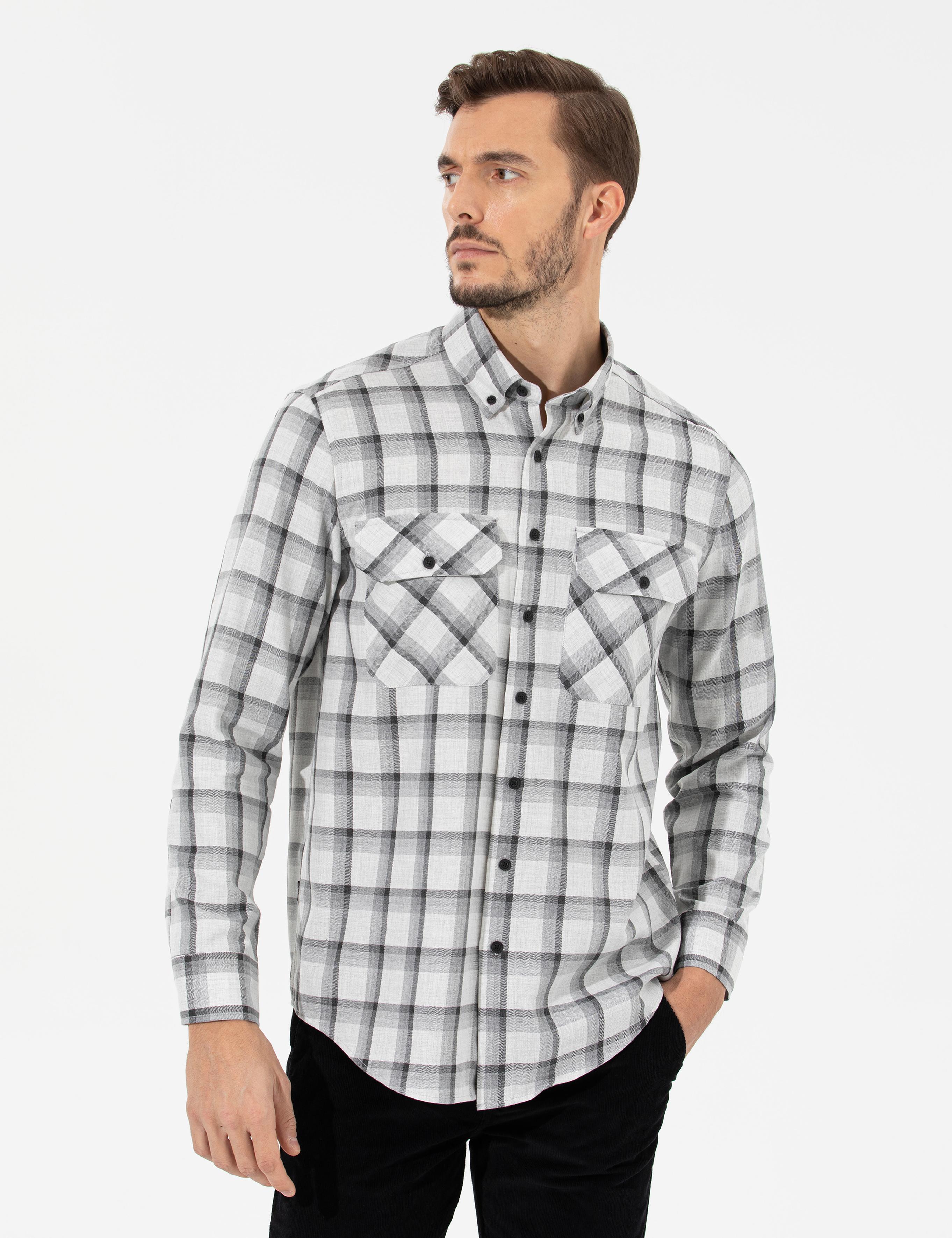 Gri Comfort Fit Uzun Kollu Gömlek