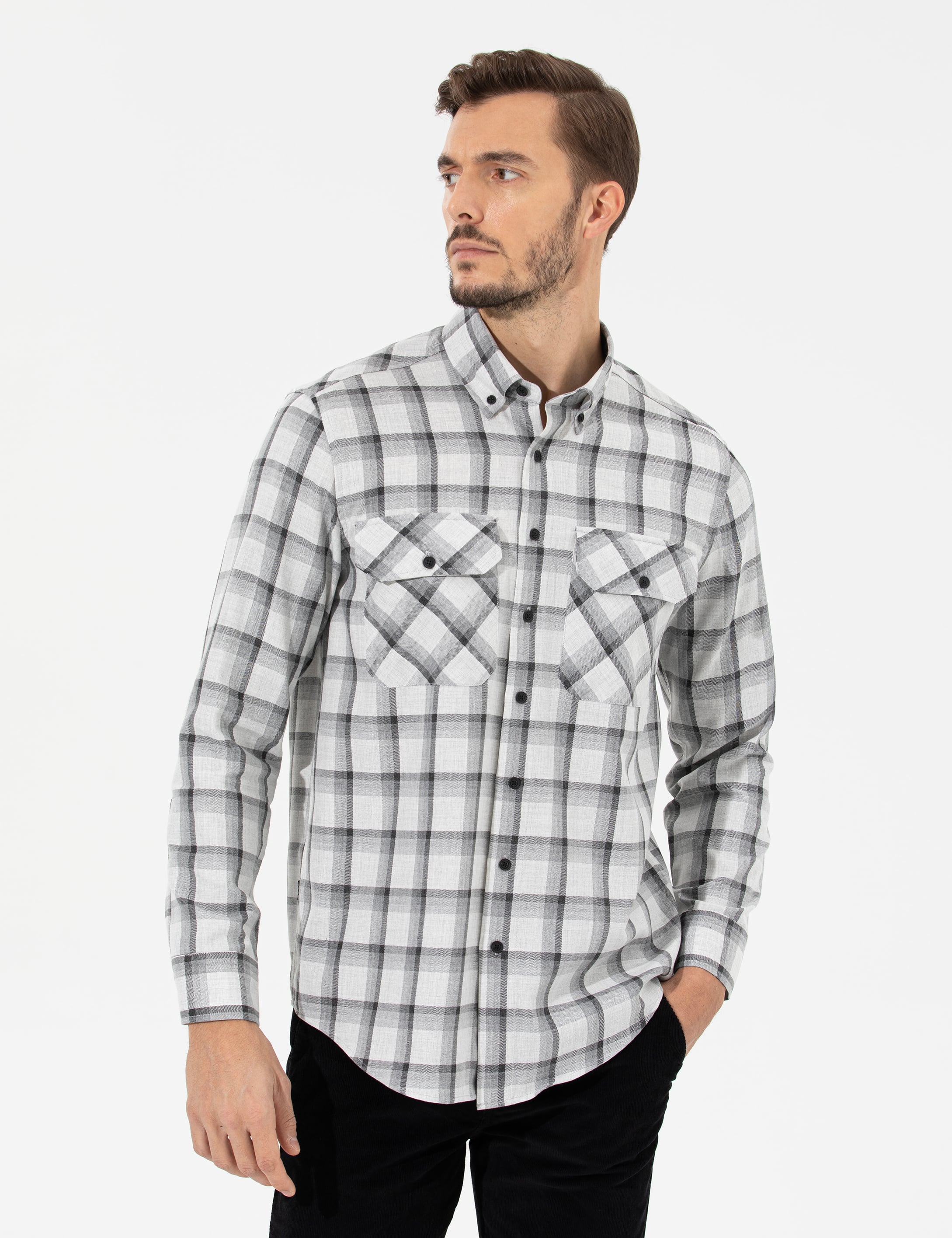 Gri Comfort Fit Uzun Kollu Gömlek - Image 3