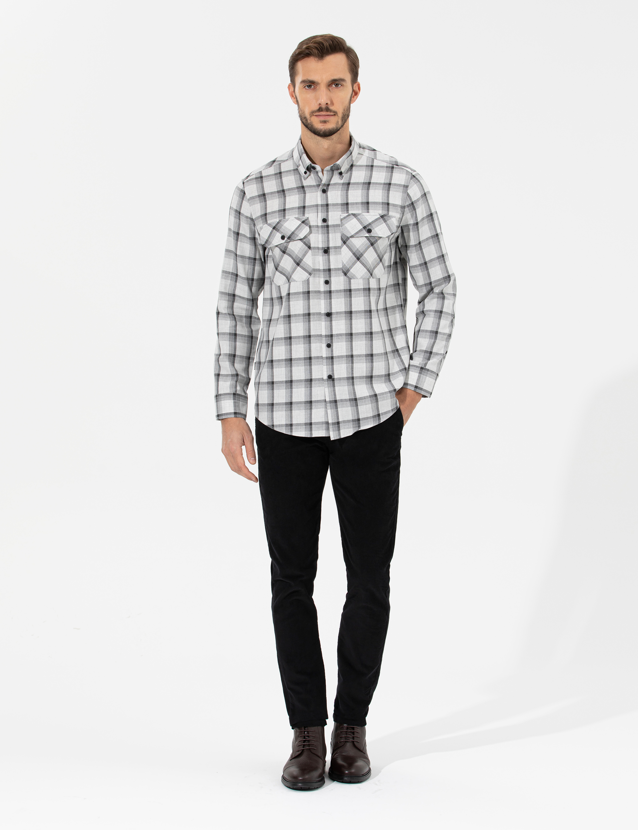 Gri Comfort Fit Uzun Kollu Gömlek - Image 4