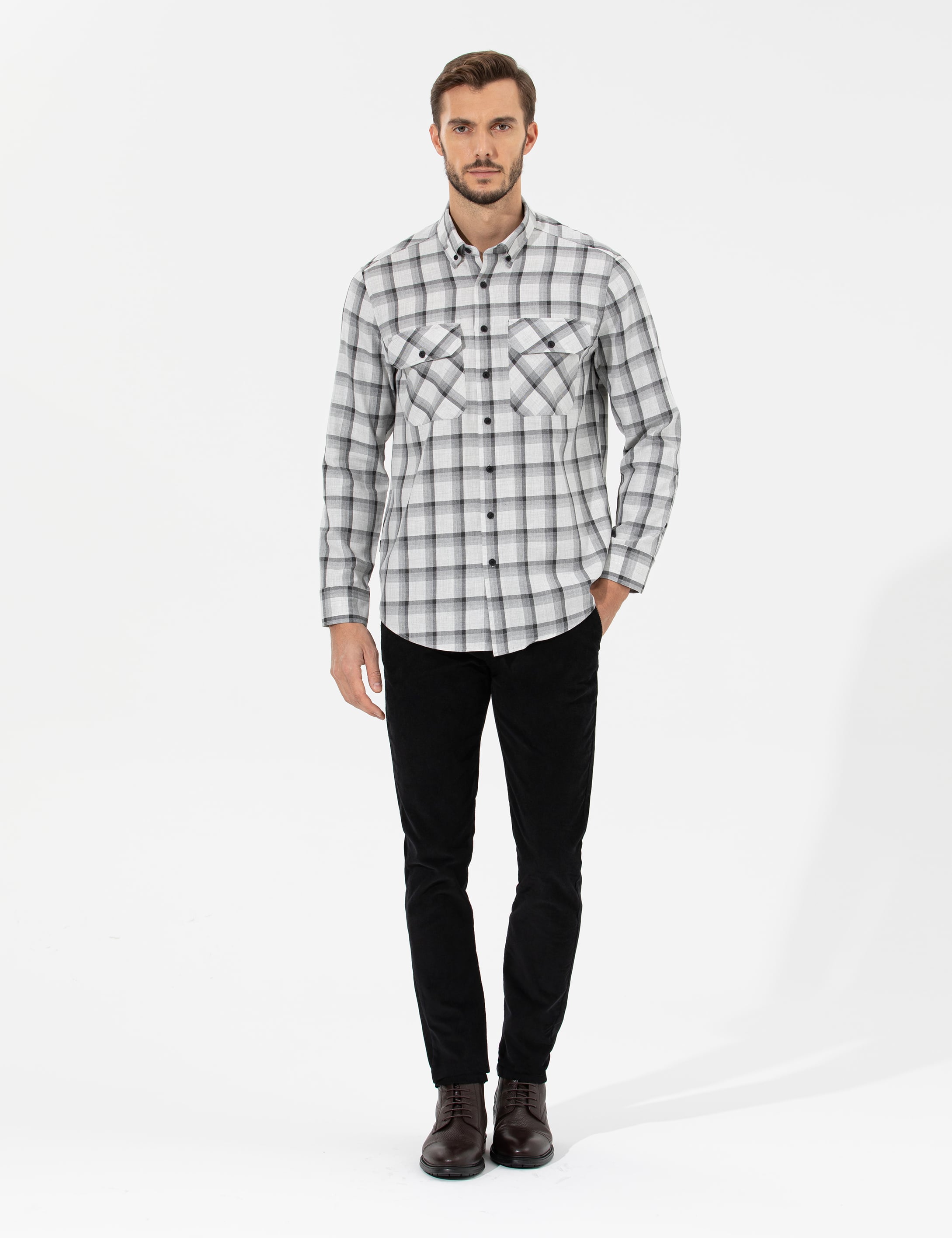 Gri Comfort Fit Uzun Kollu Gömlek