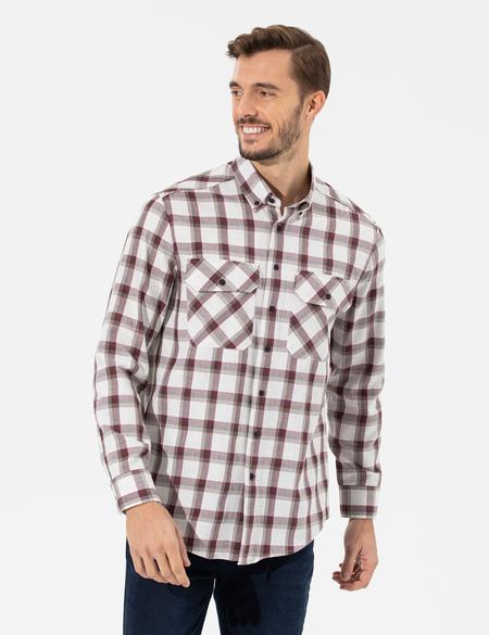 Bordo Comfort Fit Uzun Kollu Gömlek - 50261755029