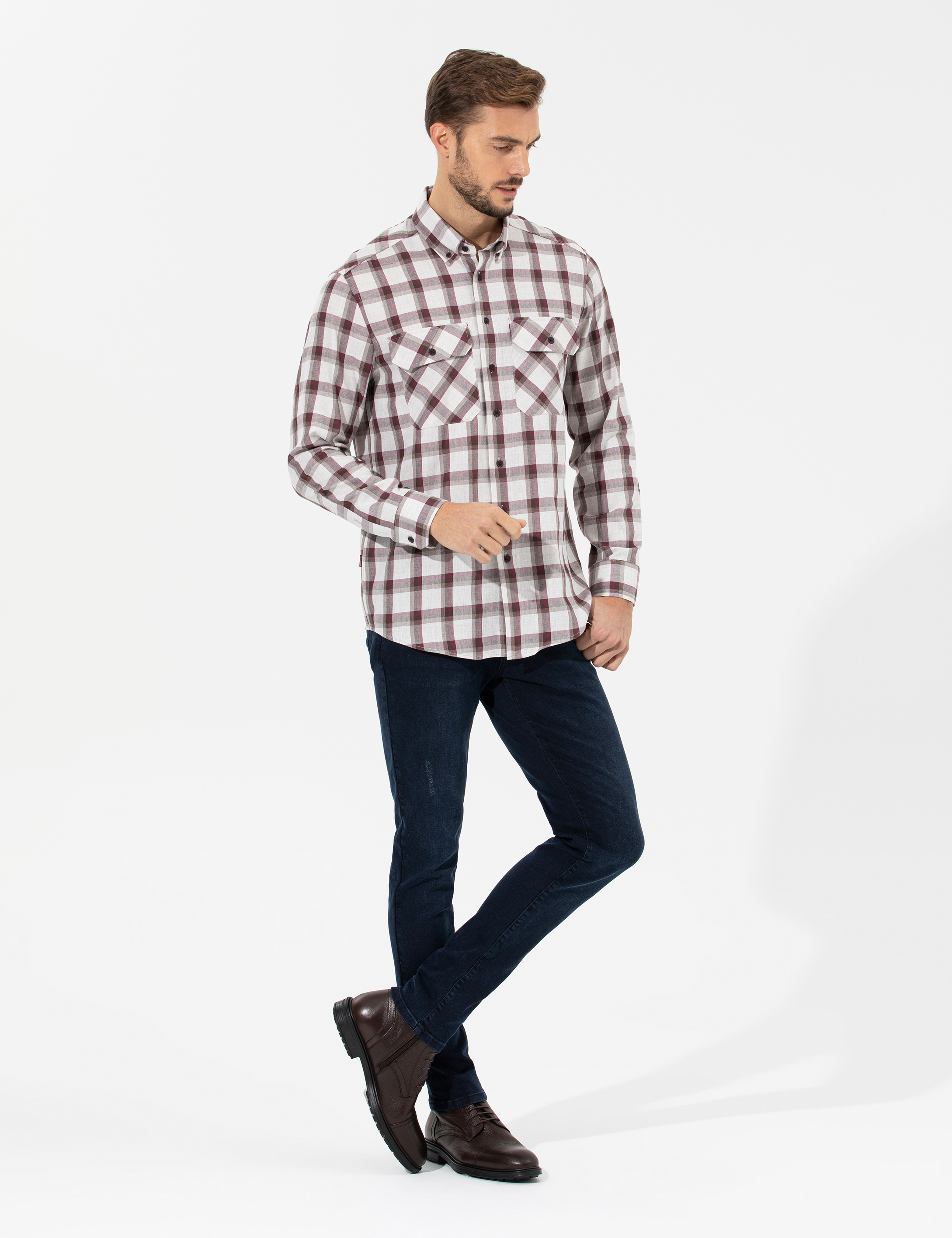 Bordo Comfort Fit Uzun Kollu Gömlek - Image 4