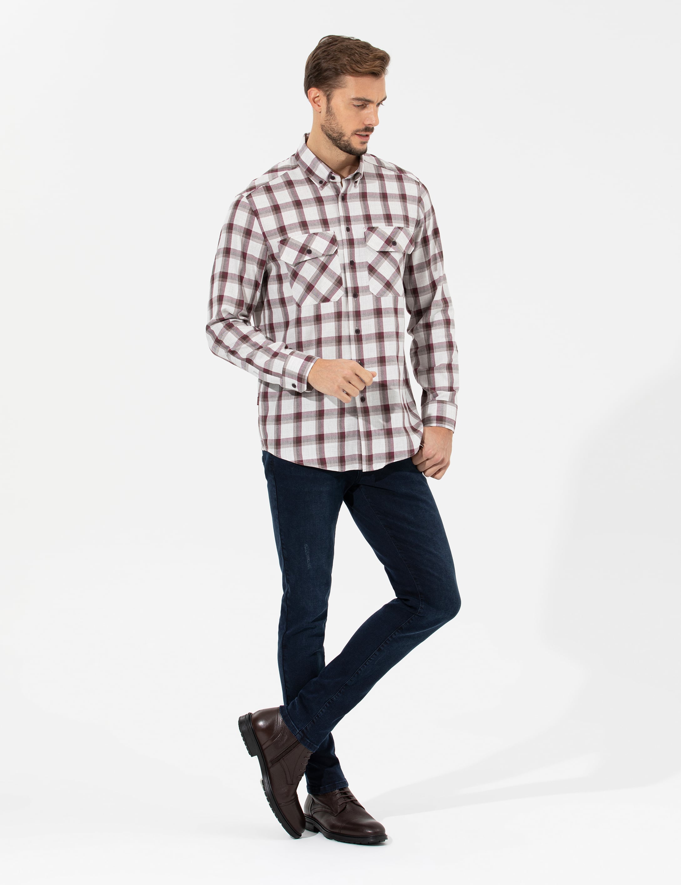 Bordo Comfort Fit Uzun Kollu Gömlek
