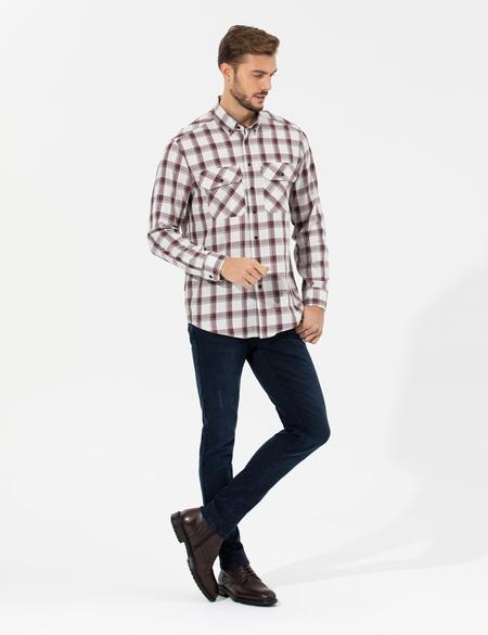 Bordo Comfort Fit Uzun Kollu Gömlek - 50261755029