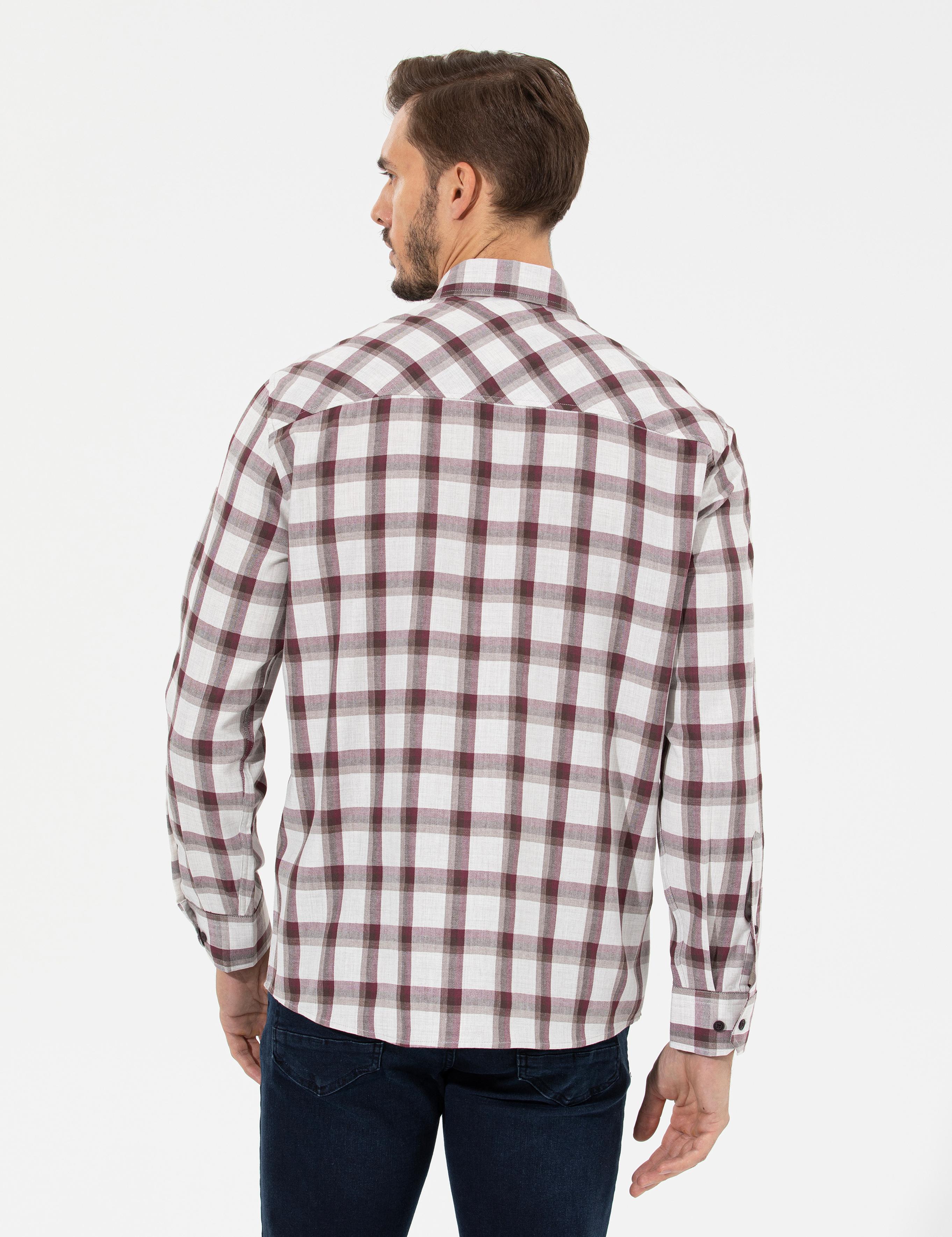 Bordo Comfort Fit Uzun Kollu Gömlek