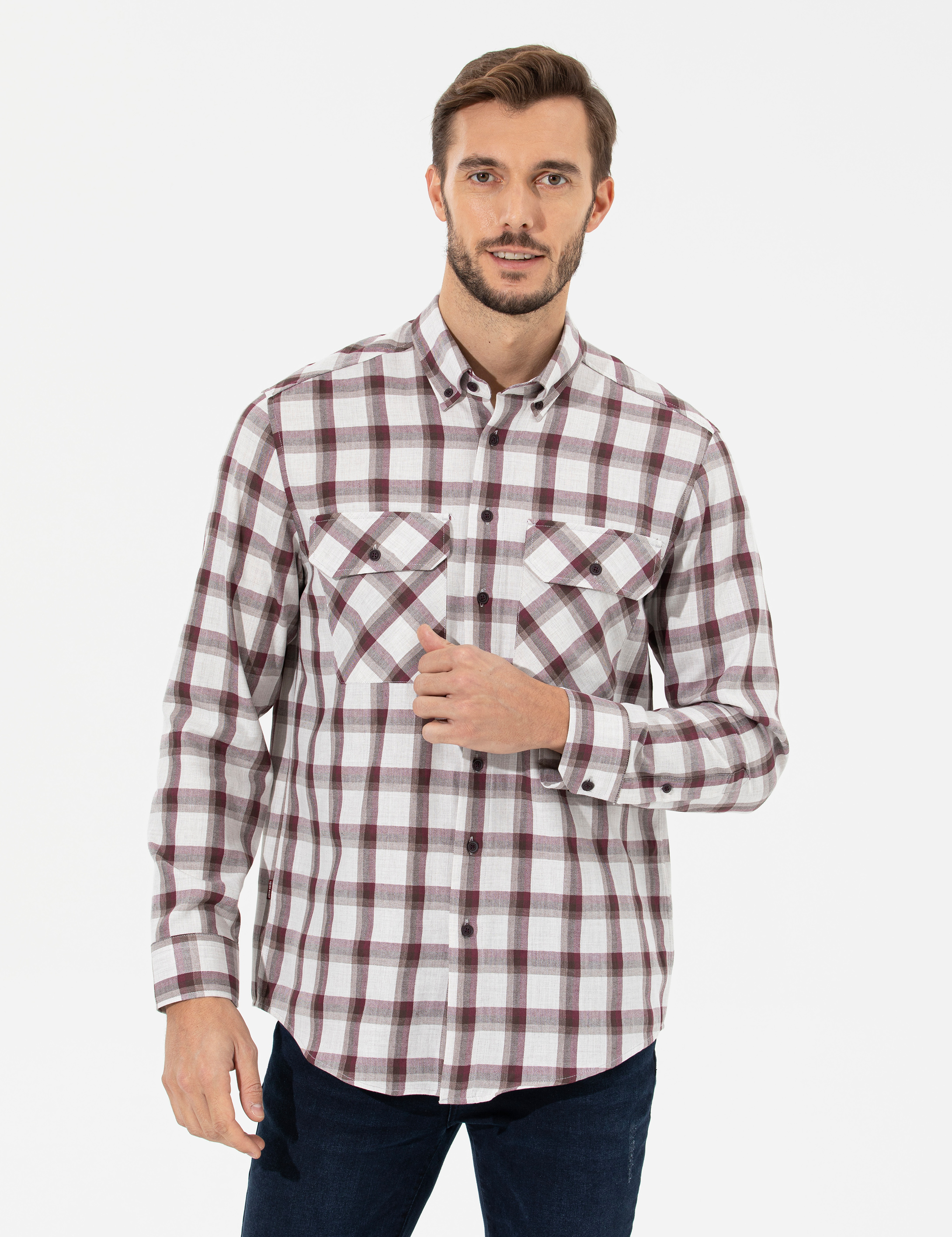 Bordo Comfort Fit Uzun Kollu Gömlek