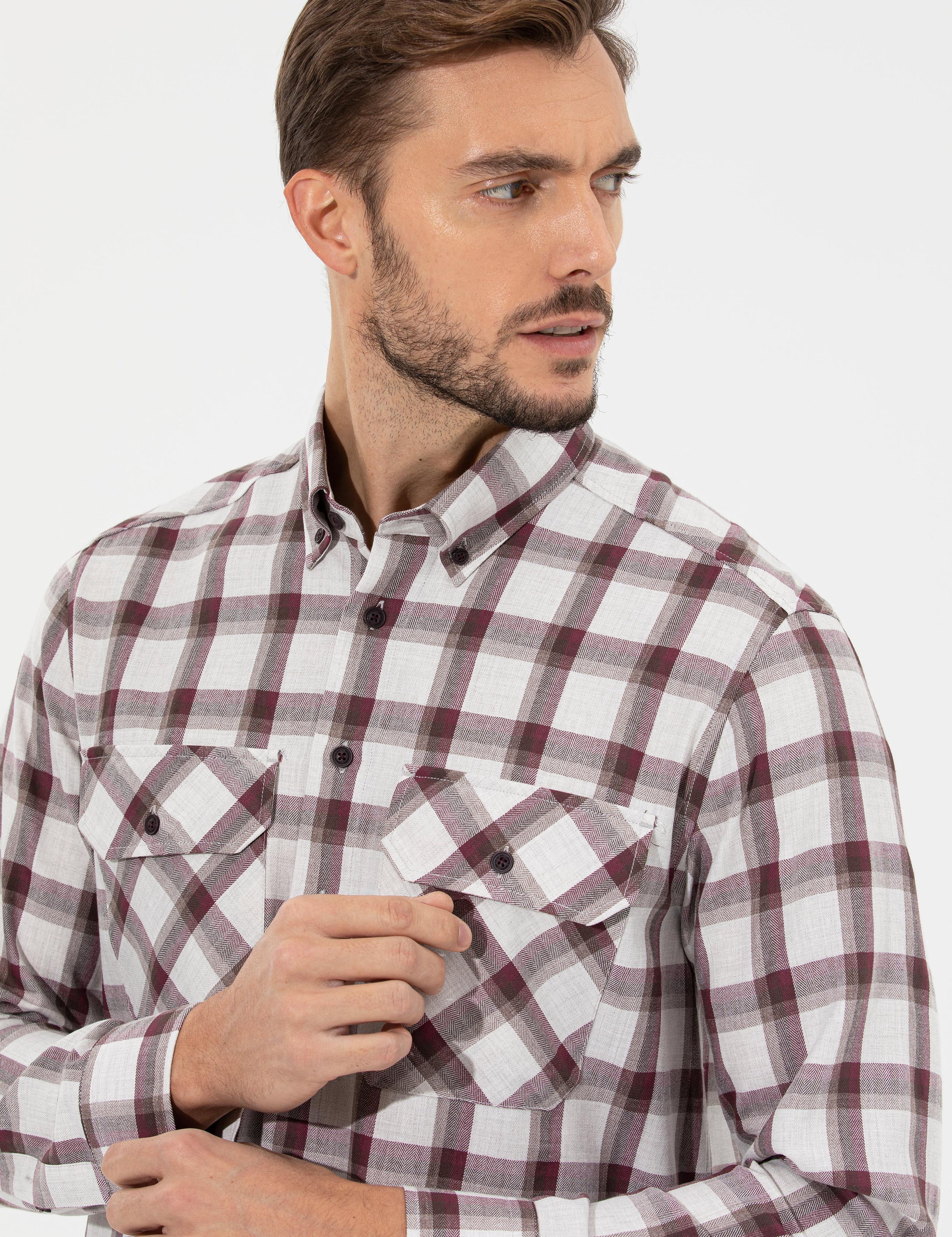 Bordo Comfort Fit Uzun Kollu Gömlek