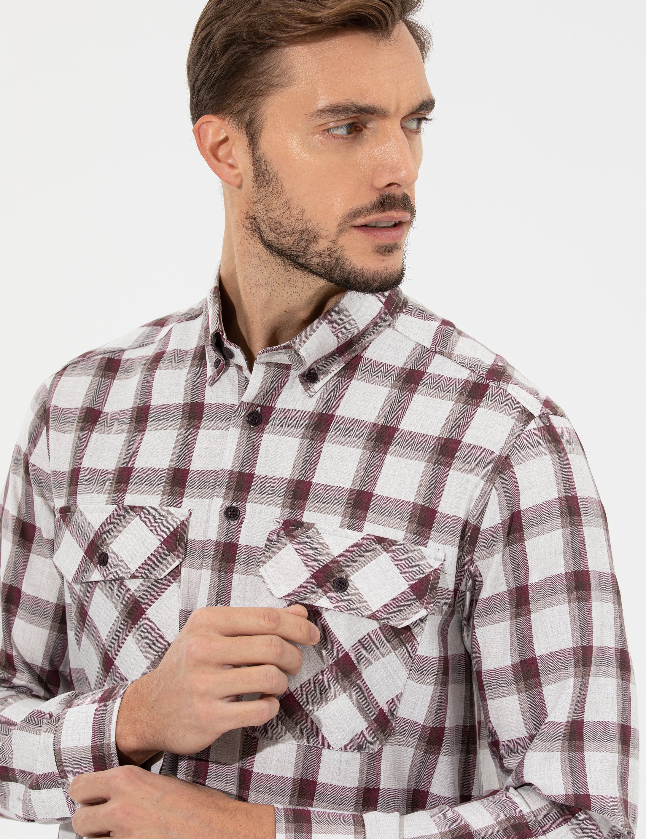 Bordo Comfort Fit Uzun Kollu Gömlek