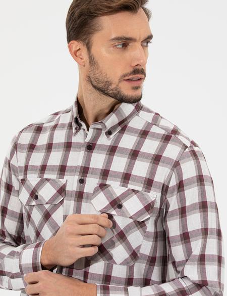 Bordo Comfort Fit Uzun Kollu Gömlek - 50261755029