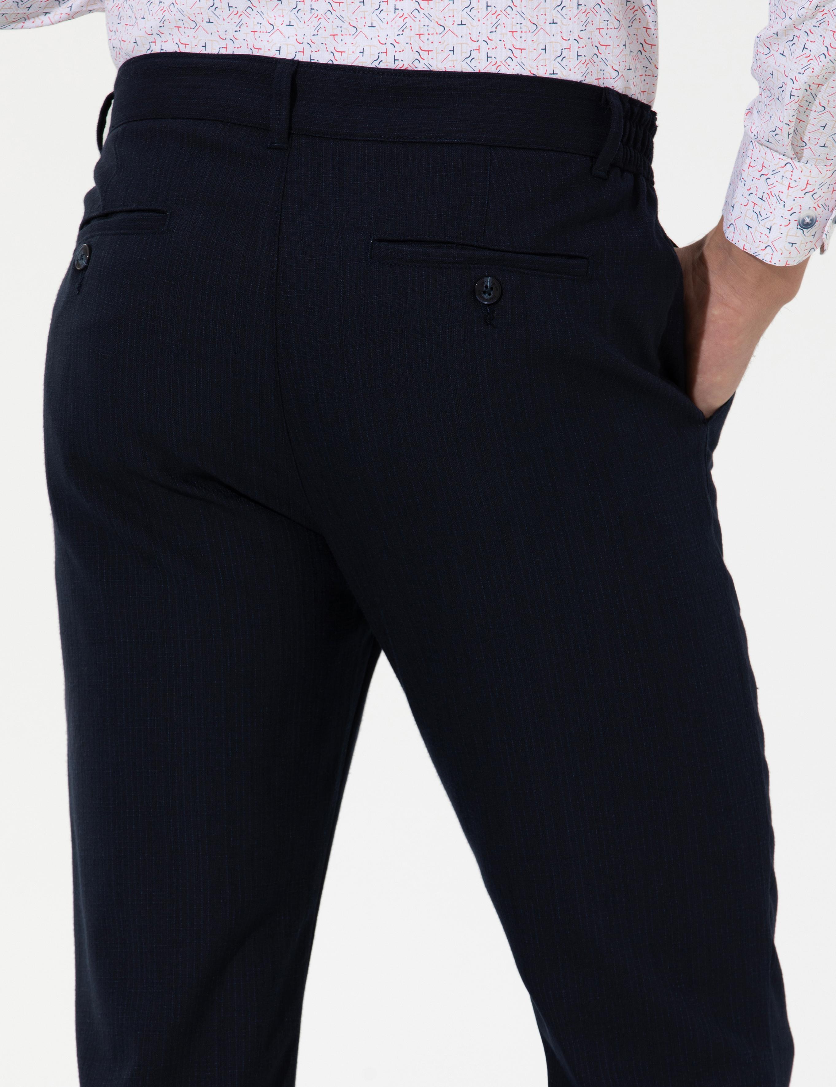 Lacivert Slim Fit Beli Lastikli Kanvas Pantolon