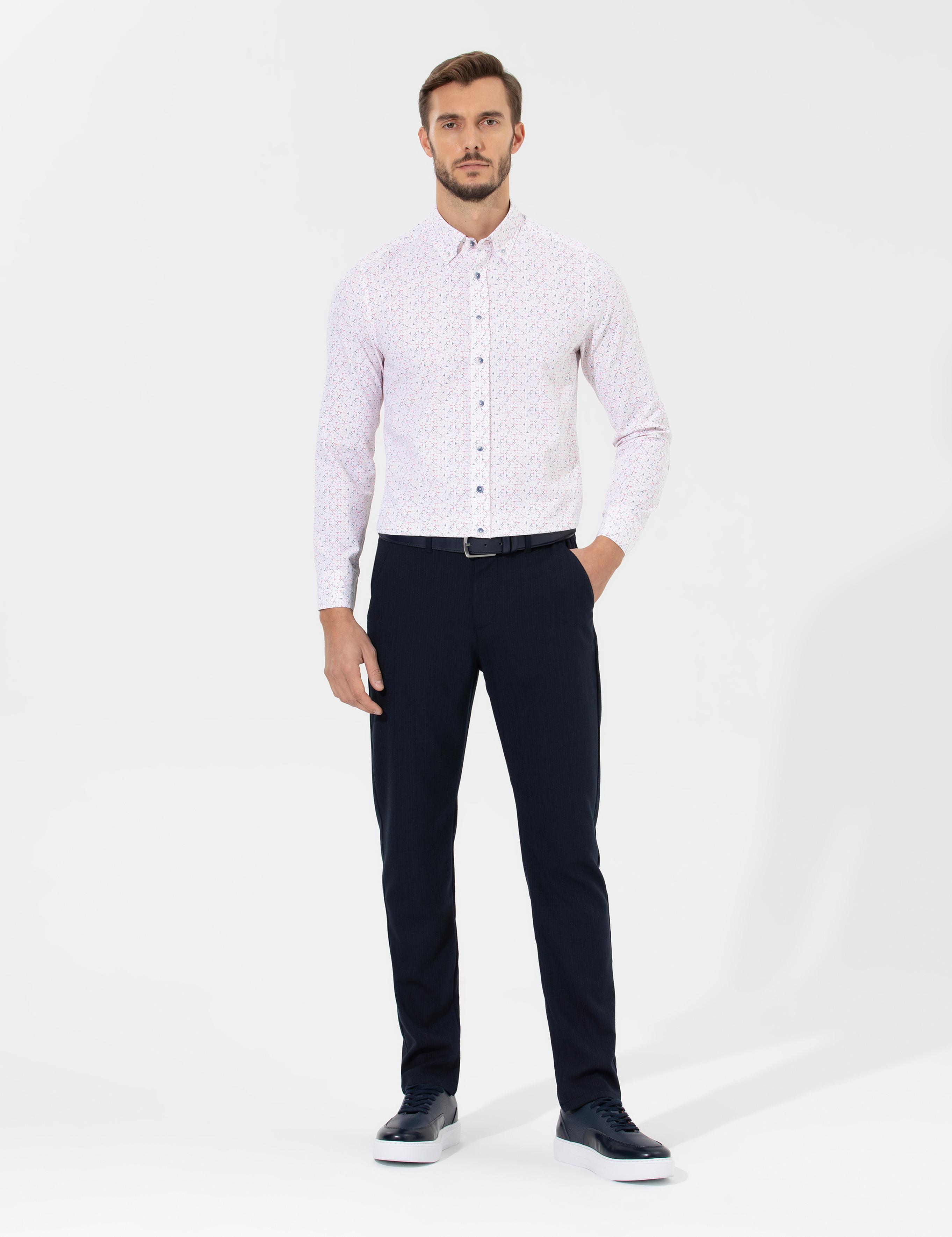 Lacivert Slim Fit Beli Lastikli Kanvas Pantolon
