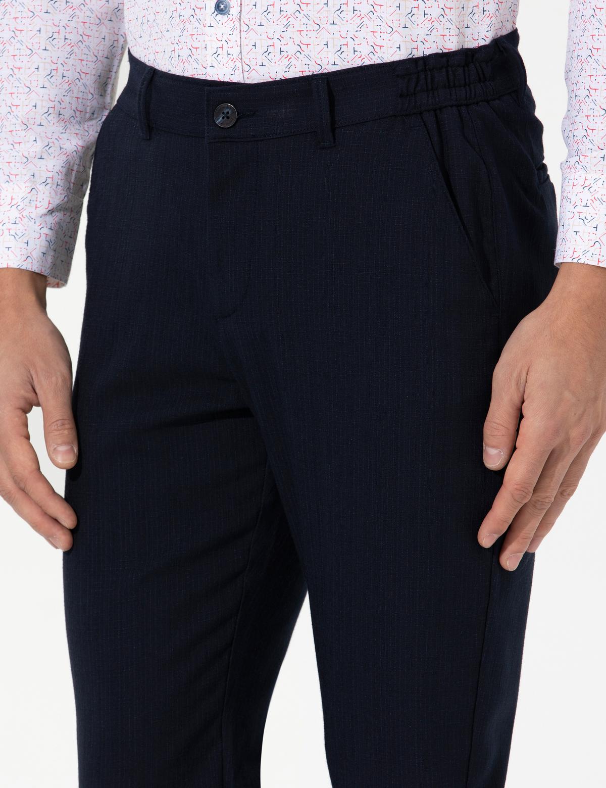 Lacivert Slim Fit Beli Lastikli Kanvas Pantolon - 50265924149