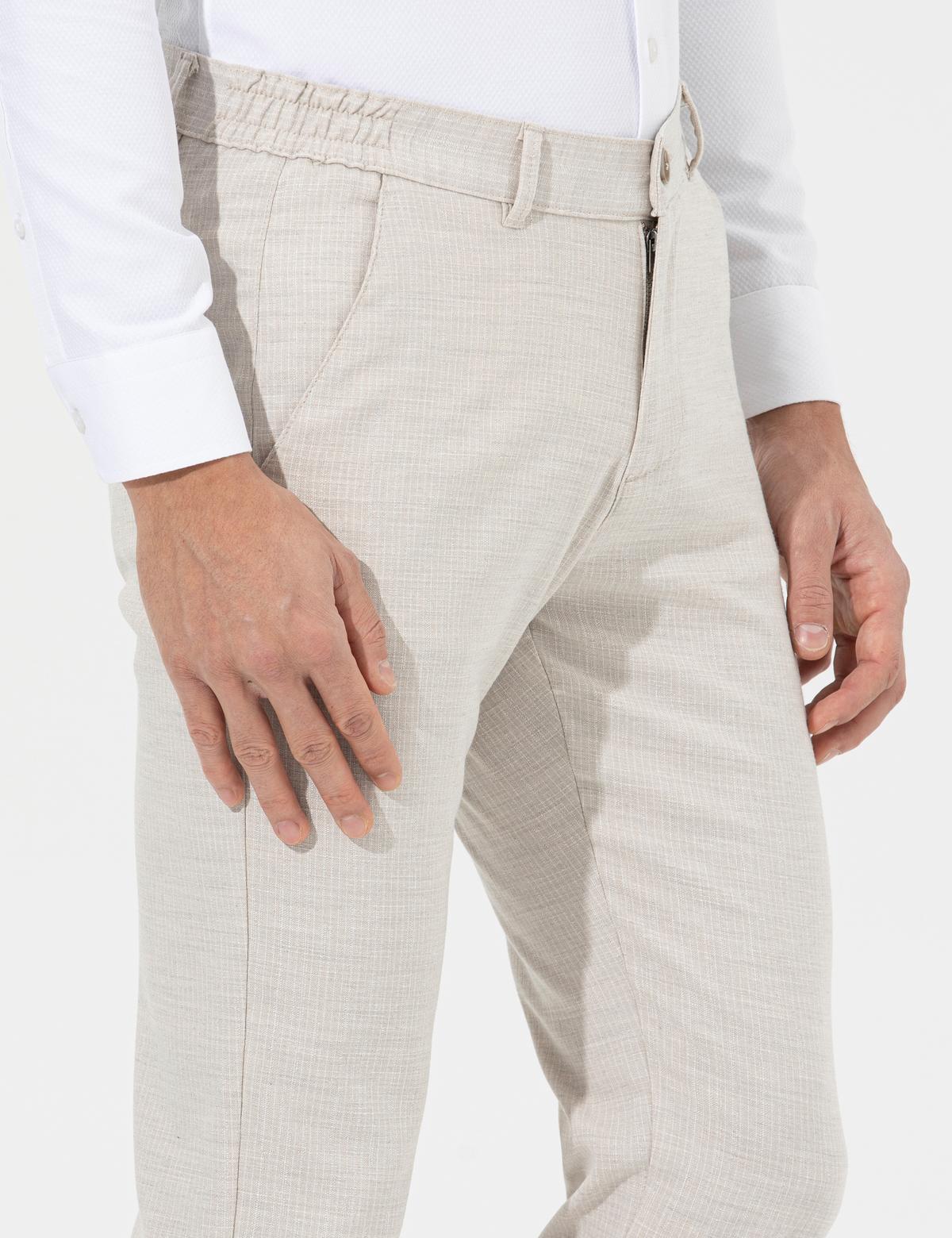 Bej Slim Fit Beli Lastikli Kanvas Pantolon - 50265924049