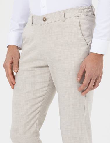 Bej Slim Fit Beli Lastikli Kanvas Pantolon