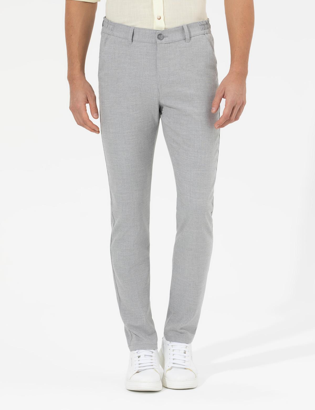 Gri Slim Fit Beli Lastikli Kanvas Pantolon - 50265924099