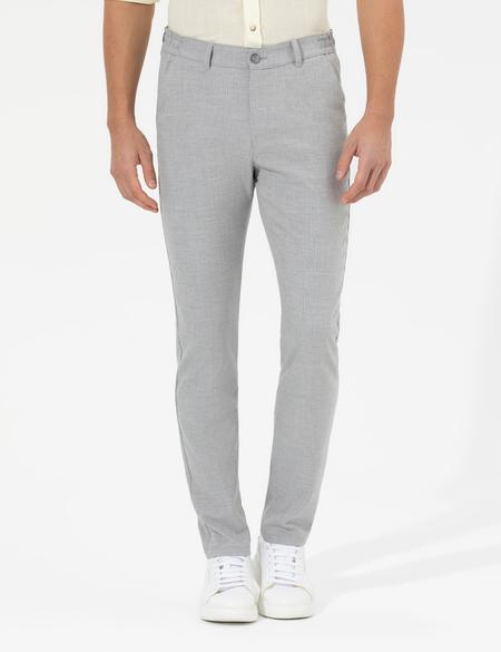 Gri Slim Fit Beli Lastikli Kanvas Pantolon - 50265924099