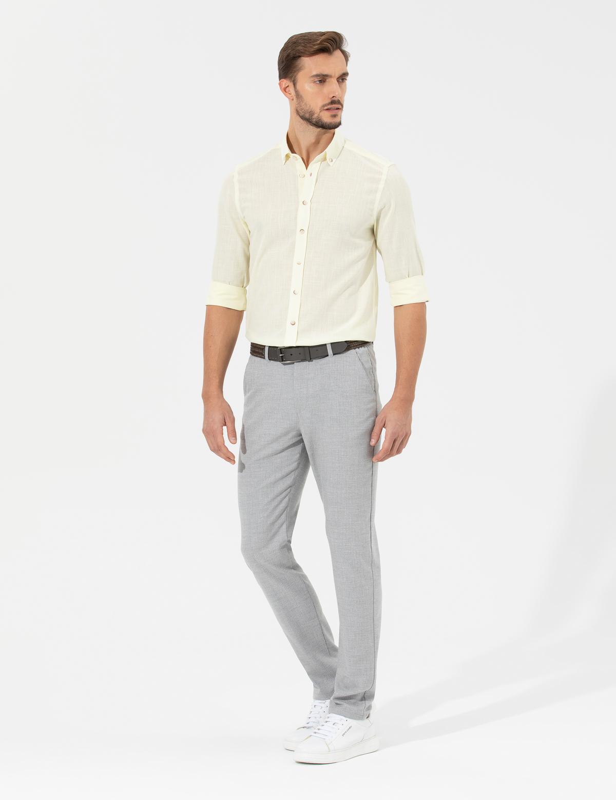 Gri Slim Fit Beli Lastikli Kanvas Pantolon - 50265924099