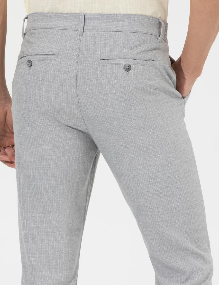 Gri Slim Fit Beli Lastikli Kanvas Pantolon