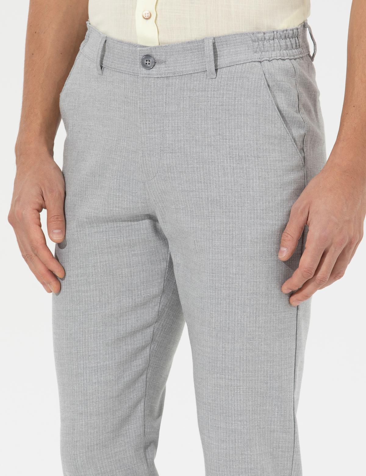 Gri Slim Fit Beli Lastikli Kanvas Pantolon - 50265924099