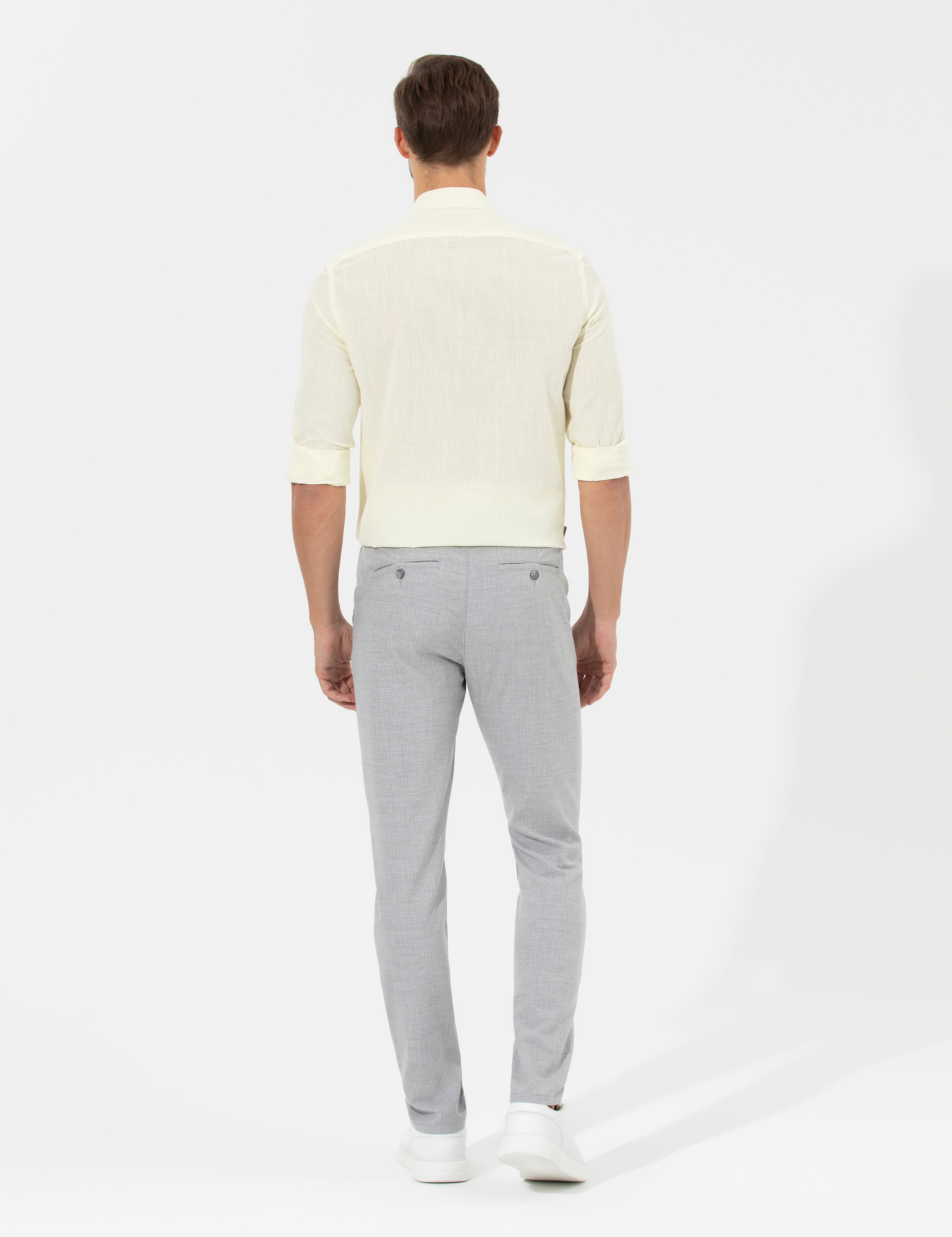 Gri Slim Fit Beli Lastikli Kanvas Pantolon - Image 4