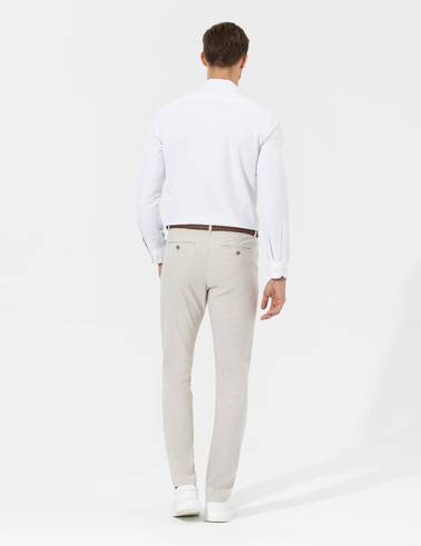 Bej Slim Fit Beli Lastikli Kanvas Pantolon