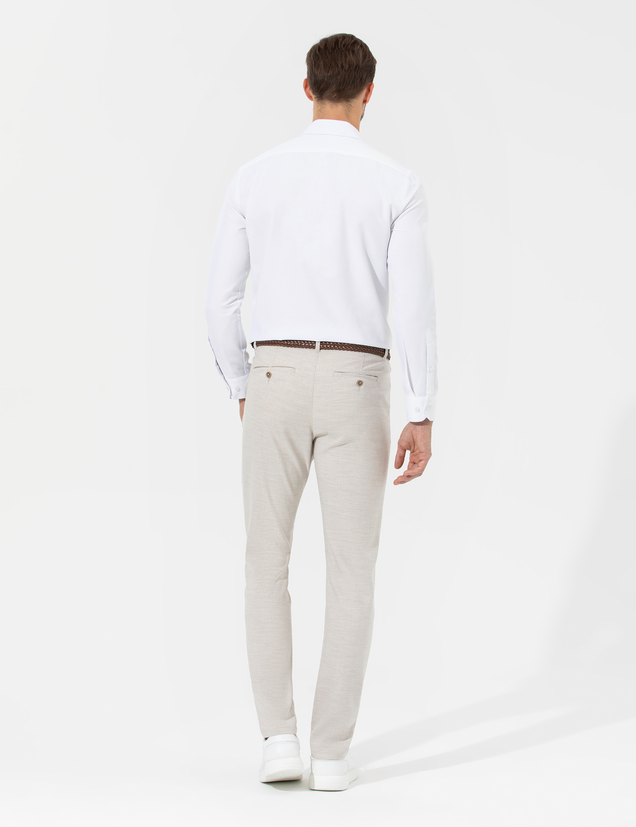 Bej Slim Fit Beli Lastikli Kanvas Pantolon