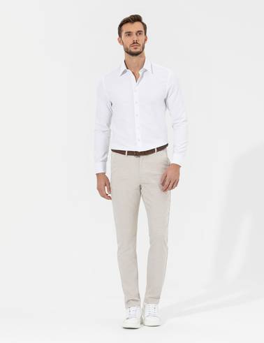 Bej Slim Fit Beli Lastikli Kanvas Pantolon
