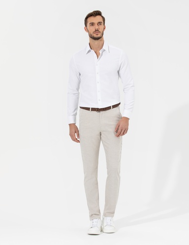 Bej Slim Fit Beli Lastikli Kanvas Pantolon