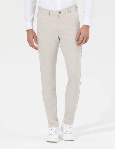 Bej Slim Fit Beli Lastikli Kanvas Pantolon
