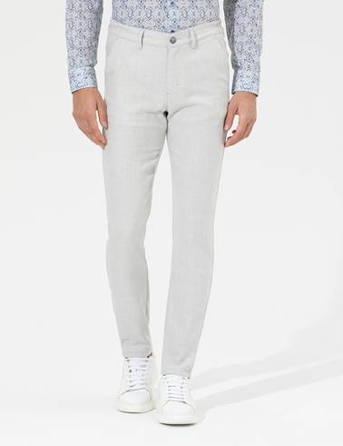 Gri Slim Fit Beli Lastikli Kanvas Pantolon