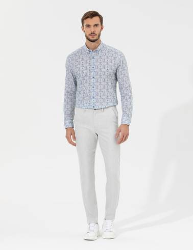 Gri Slim Fit Beli Lastikli Kanvas Pantolon