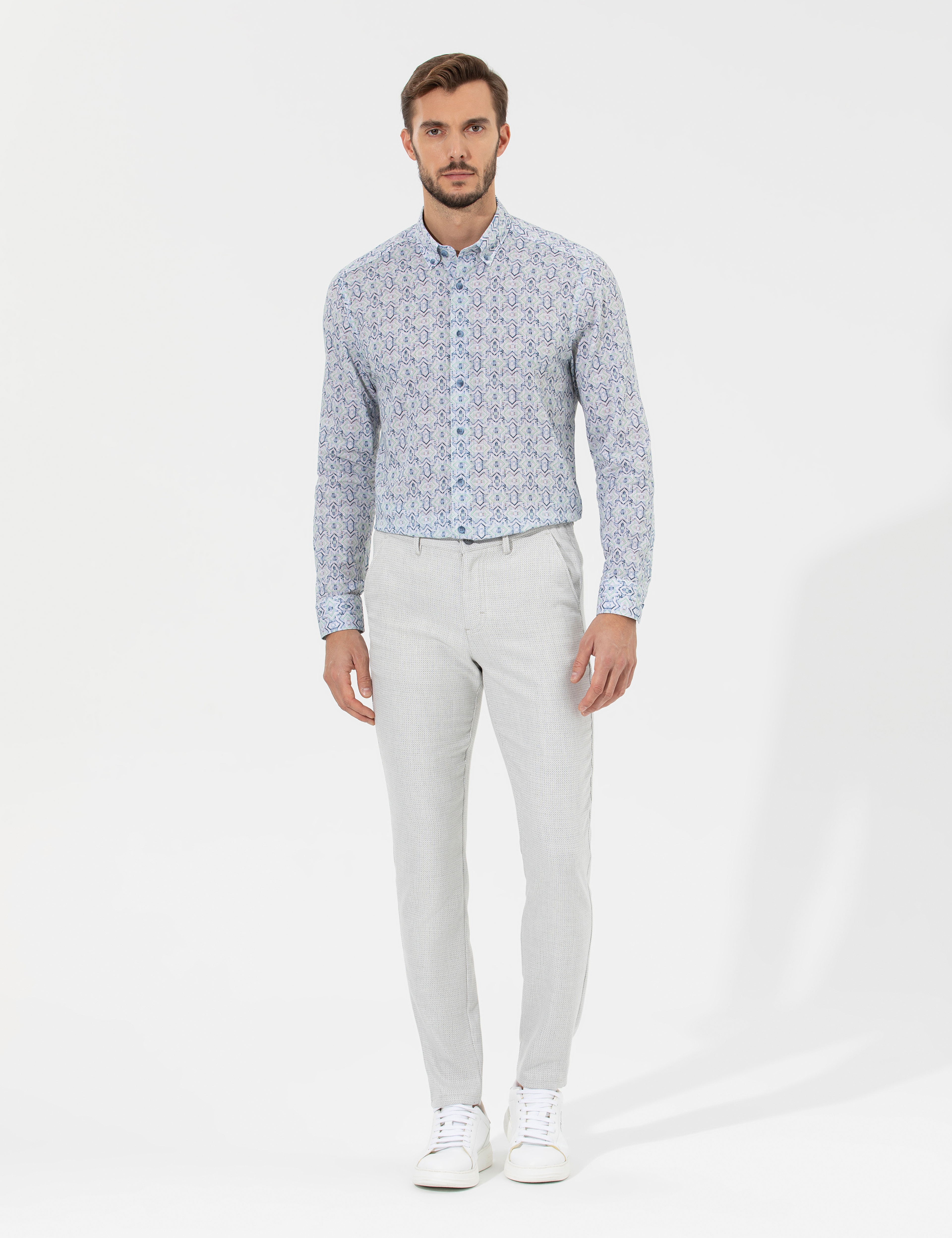 Gri Slim Fit Beli Lastikli Kanvas Pantolon