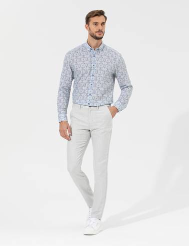 Gri Slim Fit Beli Lastikli Kanvas Pantolon