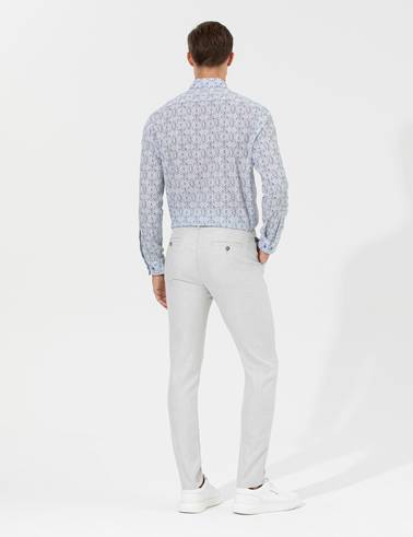 Gri Slim Fit Beli Lastikli Kanvas Pantolon