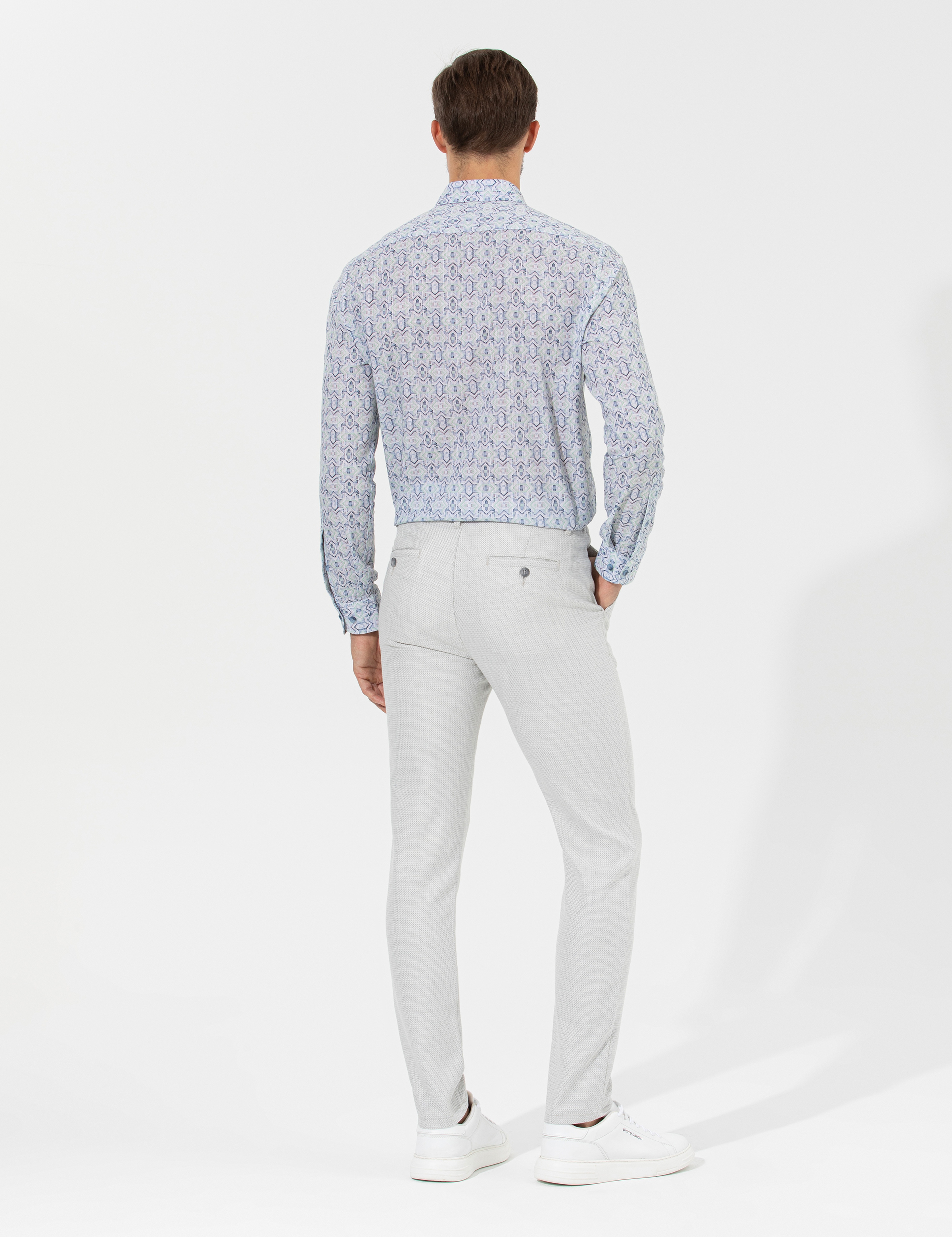 Gri Slim Fit Beli Lastikli Kanvas Pantolon - Image 6