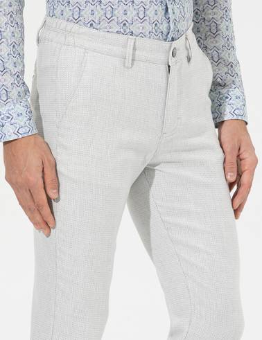Gri Slim Fit Beli Lastikli Kanvas Pantolon